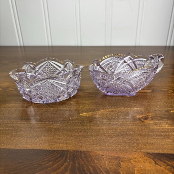 Vintage Cut Glass Amethyst Glass Creamer & Sugar Bowl Set with Gold Gilding - Picture 3 of 13